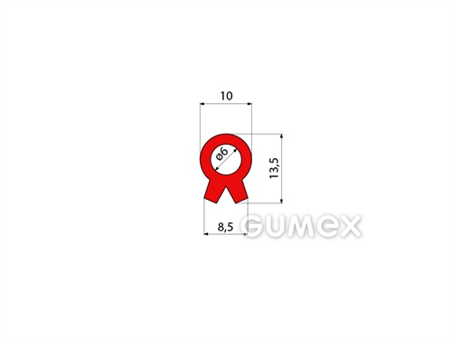 Geformtes Gummiprofil mit Loch, 13,5x10mm, 48°ShA, EPDM, -40°C/+100°C, rot, 